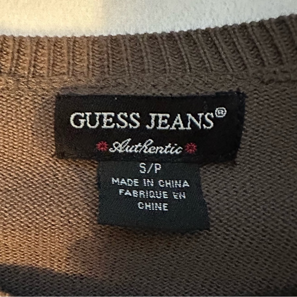 GUESS JEANS AUTHENTIC Brown Knit Lightweight Sweater Men’s S Logo Y2K - Picture 7 of 7